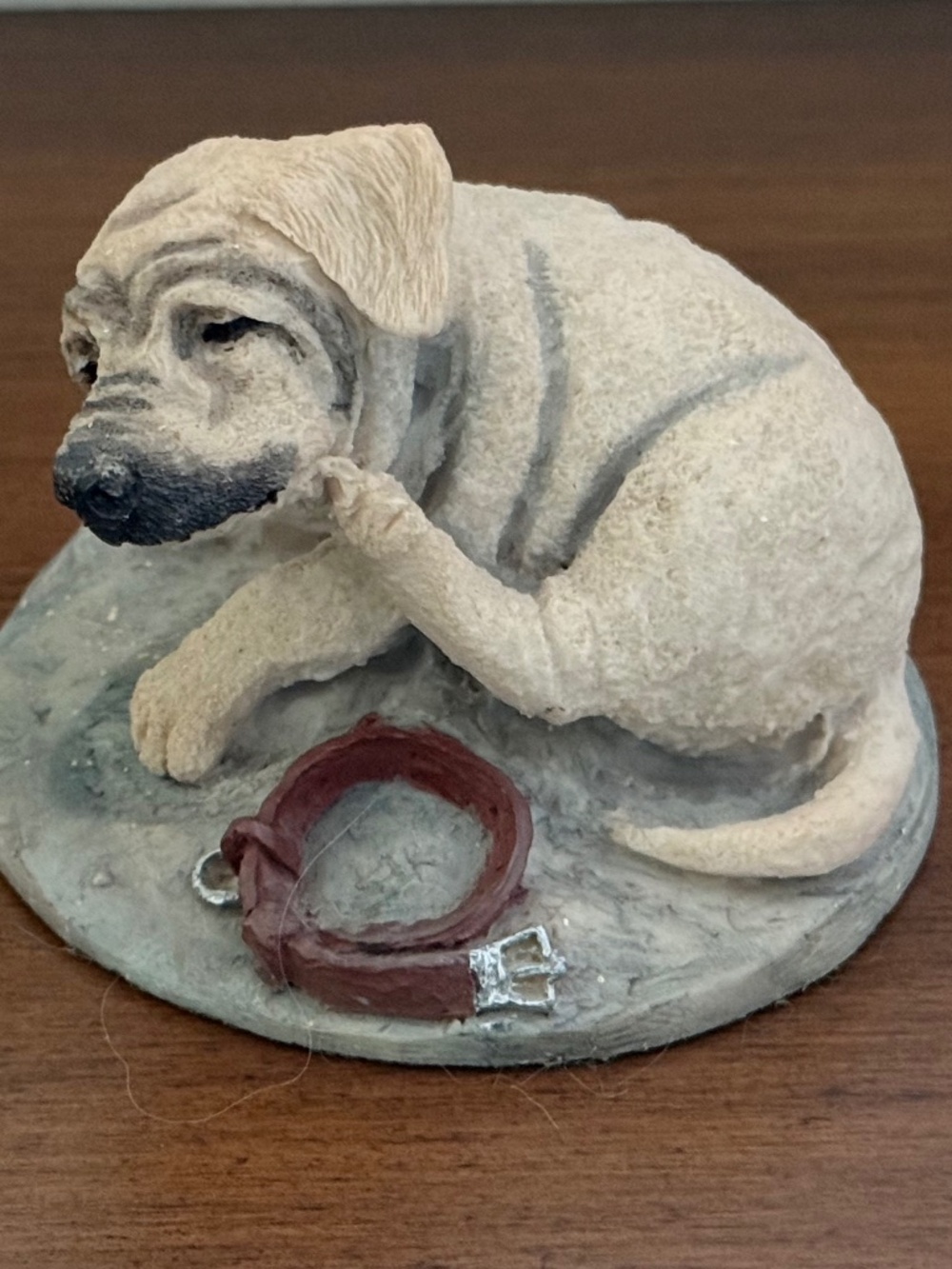 Shar-Pei Dog Figurine Sitting by His Collar Waiting for his Master